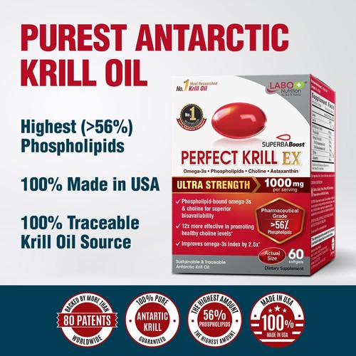 LABO Nutrition Perfect Krill EX, Purest Krill Oil, Omega 3, Heart, Joint Support - Picture 2 of 6