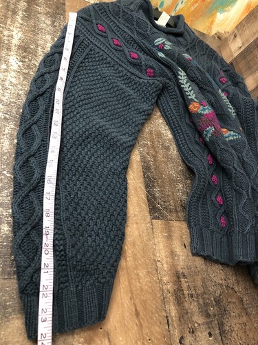 LL Bean Size Medium Chunky Knit Green Embroidered Sweater Pullover Vintage 90s - Picture 22 of 23