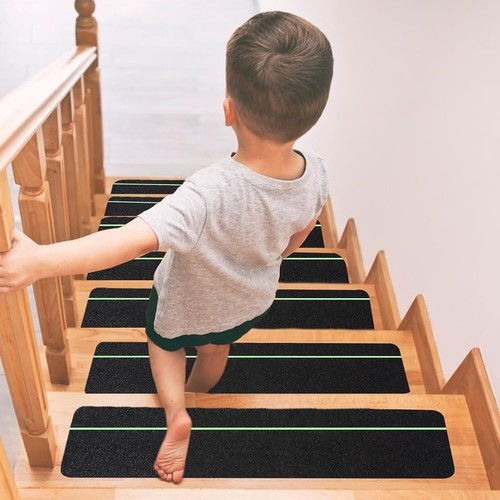 Anti Slip Tape For Stairs 10Pcs Stair Treads Carpet w/Glow in Dark Stripe 6"X24"