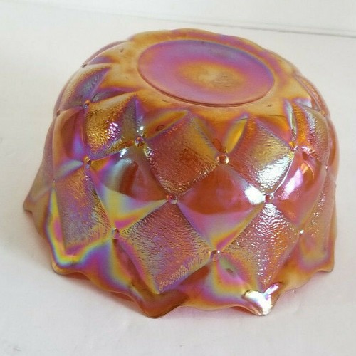 Vintage Fenton Marigold Orange Glass Bowl Diamond Quilted 1970's Iridescent - Picture 2 of 12