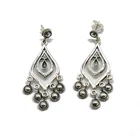 Long dangling sterling silver earrings handmade solid 925 E000735