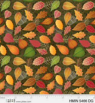 P & B Textiles Harvest Minis Graphic Leaves Dark Green Thanksgiving Price per Ya