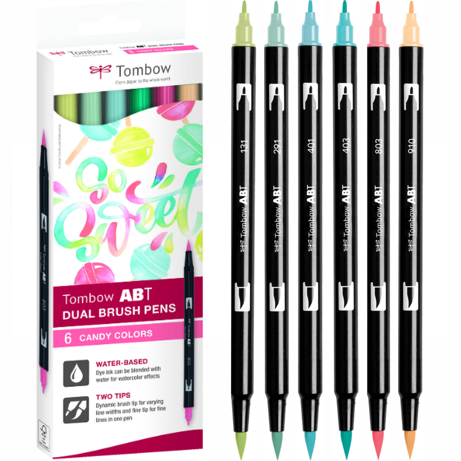 Tombow ABT Dual Brush Pen Set of 6 Candy Colours