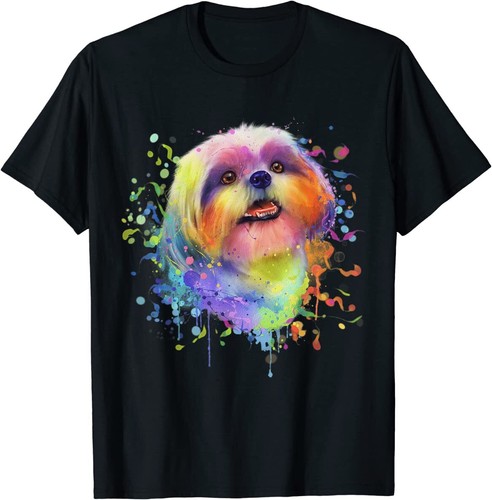 Colorful Splash Art Shih Tzu Portrait Shitzu Puppy Owner T-Shirt Size S-5XL - Picture 1 of 2