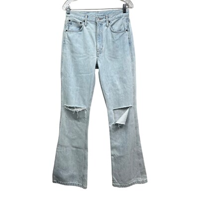 Etica Sasha Jeans Flared Distressed Ripped Knee Hi Rise Light Blue Women Sz 26*^
