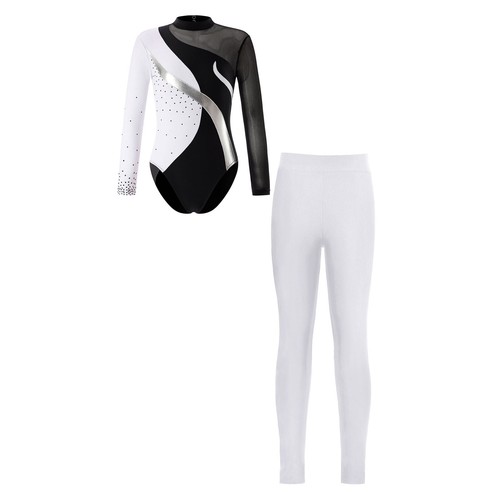Girls Dance Outfit Hollow Back Tracksuit Elastic Waistband Set Kids Leotard - Picture 55 of 75