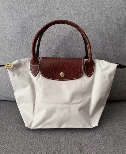 Paper White Longchamp Le Pliage Handbag - Size Small - Picture 3 of 7