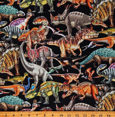 Cotton Dinosaurs Prehistoric Land of Giants Fabric Print by the Yard D695.65