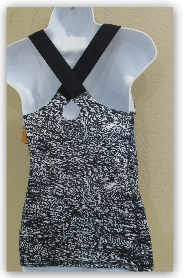 Champion Mujeres PEQUEÑO Entrenamiento Tanque NEGRO BLANCO Camisa Estampado con Sujetador Almohadilla Extraíble Foto 3 de 4