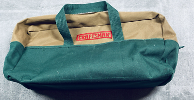 #ad VTG Sears Craftsman Accessory Bag Green Tan 9 Pocket 40605 12” Size Heavy Duty $30.36