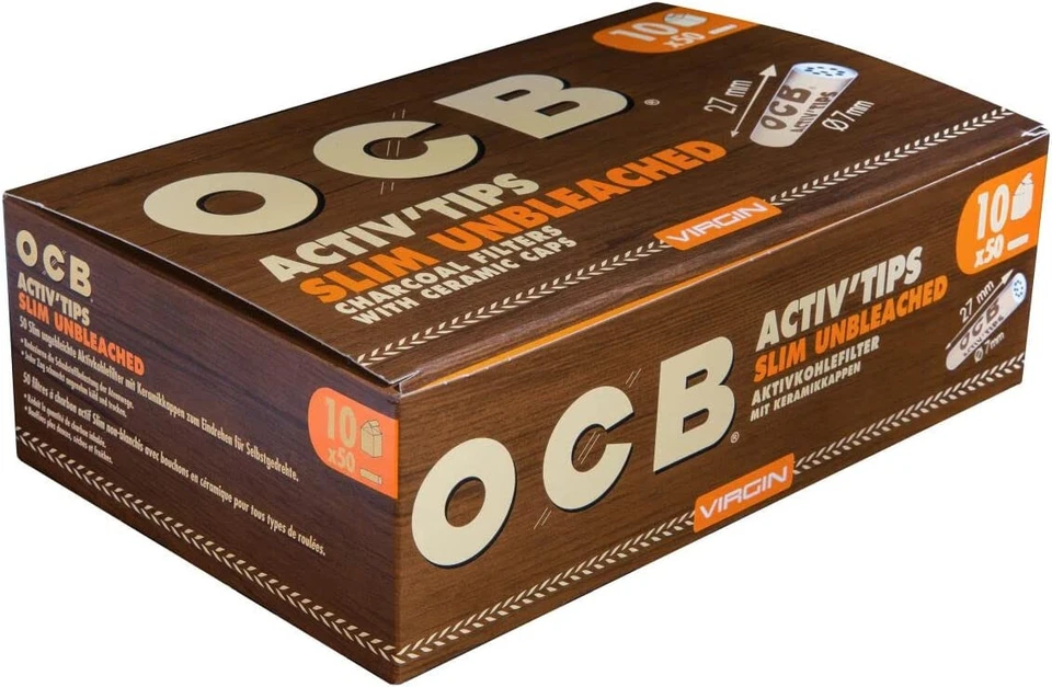 OCB SLIM 7 mm UNBLEACHED Activated Carbon Filter with Ceramic Caps 50 Pieces x 2 - Image 3 of 4