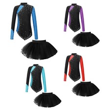 Kids Girls Dance Ballet Bodysuit Competition Tutu Skirt Irregular Show Roller
