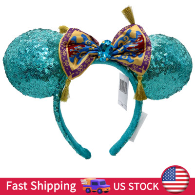 US Stock Disney Spangle Ears Minnie Arabian Jasmine Aladdin Bow Headband 2025