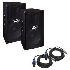 (2) Peavey Pv 115 Pro Dj Passive 15" 2-way 800w Speaker & 1/4" To Speakon Cables