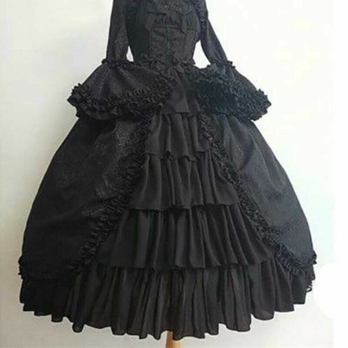 Women Gothic Lolita Dress Tiered Ruffle Vintage Medieval Victorian Costume - Picture 13 of 17
