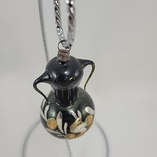 Vtg Blown Glass Urn Vase Christmas Ornament Black with Floral Stencil Germany - Picture 8 of 9