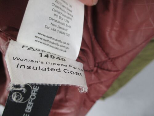 Kathmandu Jacket Womens 10 Green Creede Parka Hooded Zip Snap Insulated Coat Fur - Picture 13 of 23