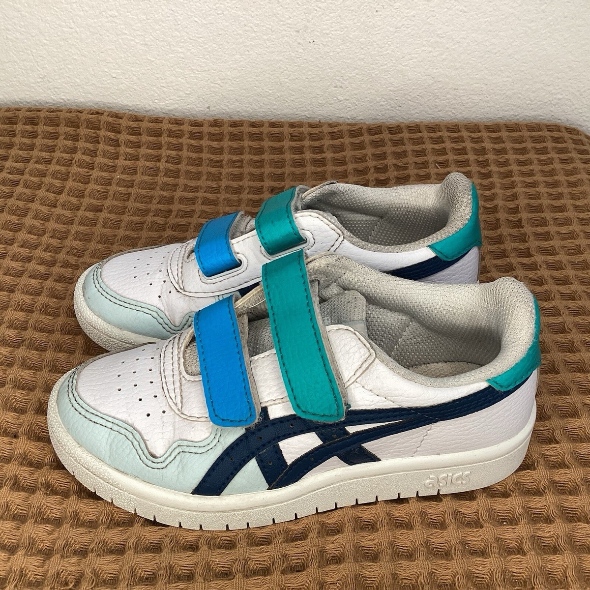 ASICS JAPAN S Pre-School Sz 12K White Blue Shoes Sneakers Hook
