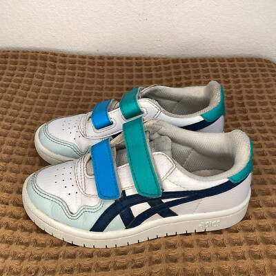 ASICS JAPAN S Pre-School Sz 12K White Blue Shoes Sneakers Hook & Loop Boys Girls
