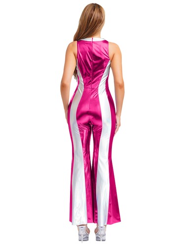 DE Damen Metallisch Overall Farbblock Jumpsuit mit Schlaghose Vintage Tanzkostüm - Bild 51 von 81