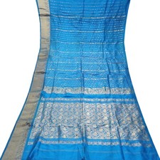Vintage Blue Sarees 100 Pure Silk Zari Handwoven Festive Sari 5YD Craft Fabric