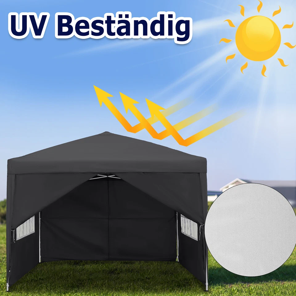 3x3m Faltpavillon Pavillon Gartenpavillon Wasserdicht UV-Schutz mit Seitenteilen - Bild 3 von 4