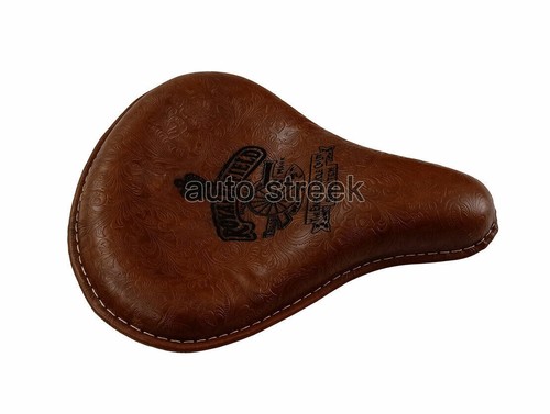 Fit For Royal Enfield Classic 350 500 Engraved Leather Front Seat Brown - Picture 5 of 6