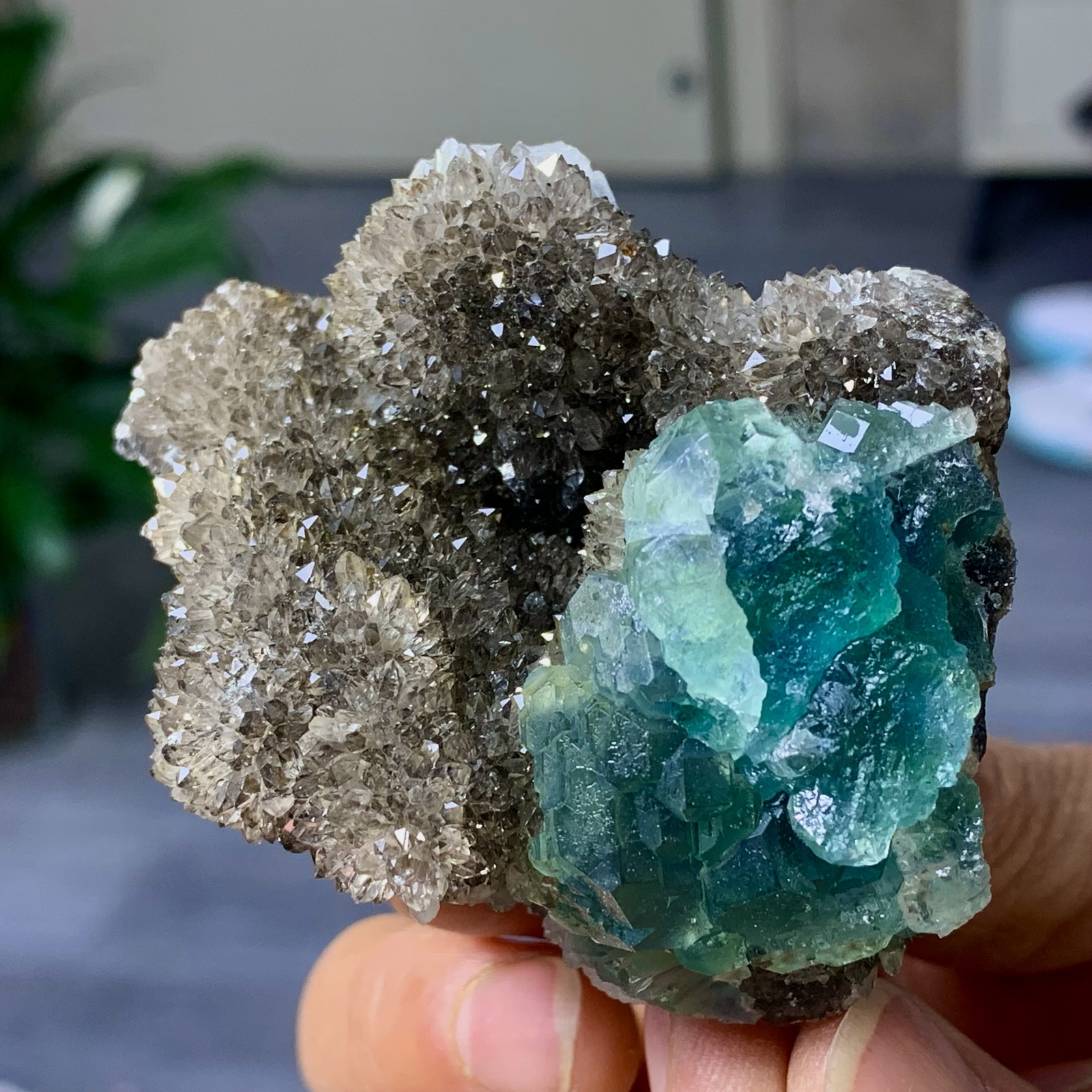 148G Rare Transparent Blue-Green Cube Fluorite Crystal Specimen from China