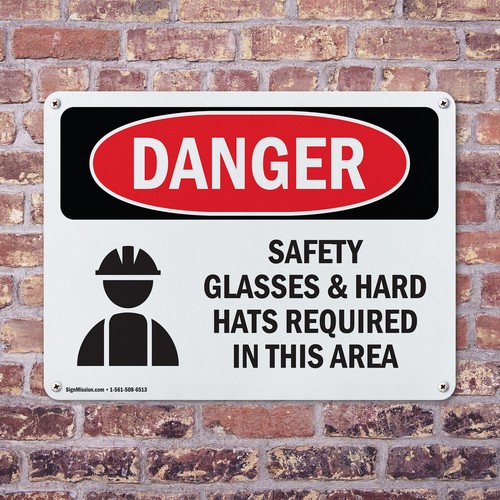 (2 Pack) Safety Glasses And Hard Hats Required Symbol OSHA Danger Sign Decal - Foto 4 di 22