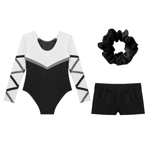 Kids Girls Leotard With Shorts Sport Dance Outfit Bike Rompers Long Sleeve Gym - Picture 15 of 43