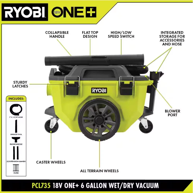 RYOBI ONE+ 18V Inalámbrico 6 Gal. Aspiradora en seco húmedo (solo herramienta) Foto 3 de 4