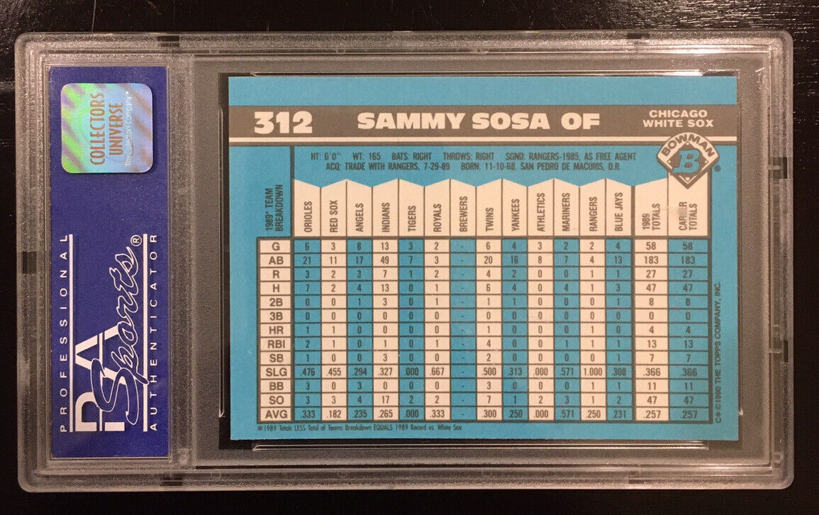 1990 BOWMAN TIFFANY SAMMY SOSA ROOKIE PSA 9 MINT #312 1990 BOWMAN TIFFANY SAMMY SOSA ROOKIE PSA 9 MINT #312