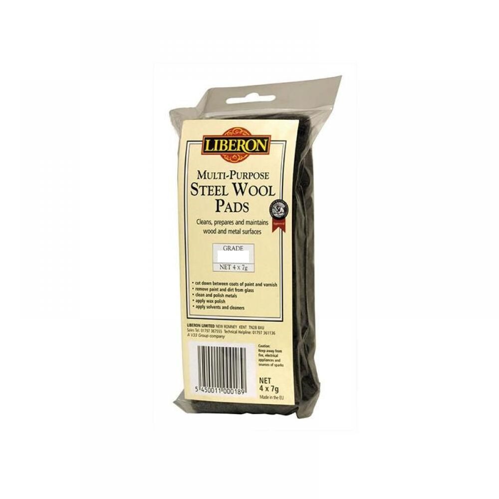 Steel Wire Wool Fine Ultra 0000 Grade Liberon 4 x 7g PADS Decorating Sanding