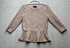 Ivanka Trump Blush 3/4 sleeve floral lace peplum top Size XS