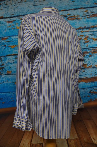 Burberrys of London Sz 17 36 Button Up French Cuff Striped Shirt Blue Yellow USA - Picture 6 of 11