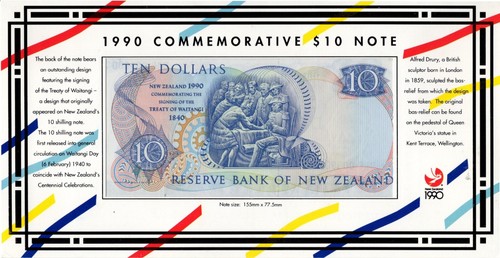 New Zealand, 10 Dollars 1990 QEII UNC Commemorative Folder RADAR 009900 Scarce - Picture 2 of 2