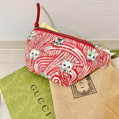 Bolso de Mano GUCCI x Higuchi Yuko Niños Gato Damas Rojo Japón Limitado Nuevo con Etiqueta