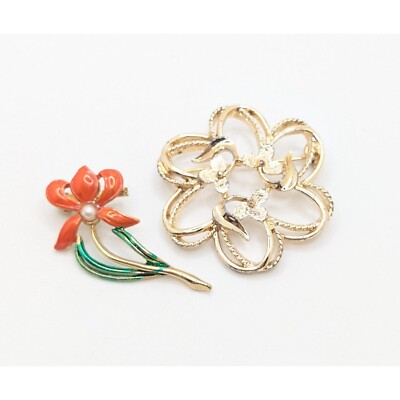 2 Vintage Brooch Floral Sarah Coventry Flower Brooch Lapel Pin Colorful Tulip