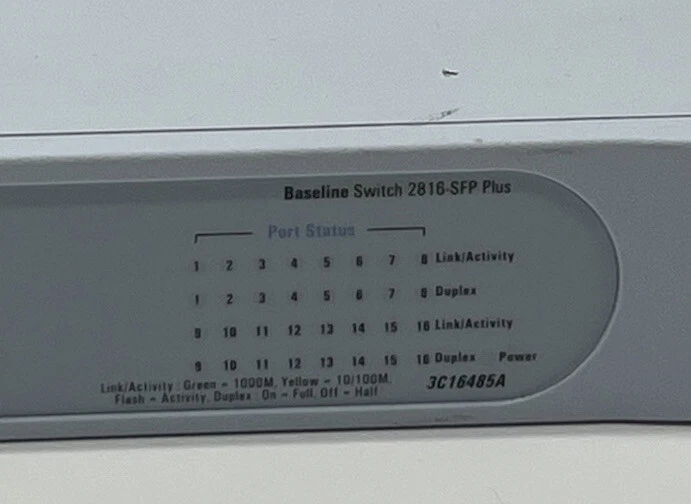 3 COM Baseline Switch 2816-SFP Plus 16-Port 3C16485 No Power Cord - Image 4 of 4