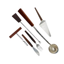 Vintage Besteck Edelstahl Holz Teak 50er 60er MID CENTURY Kelle Tortenheber Bar