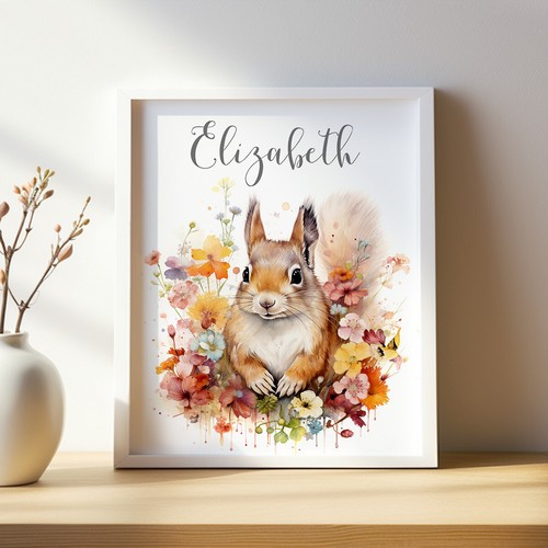 Personalisierter Baby Eichhörnchendruck, maßgeschneiderte Kinderzimmer Wandkunst, süßes Waldtier - Bild 3 von 9