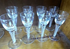 LOT 8 VINTAGE STUART IONA AIR TWIST CORDIAL GLASSES 4 3/4'' MADE IN ENGLAND