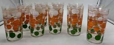 10 Dots & Horizontal Lines Glasses 4¾'' Tri Tone Citrus MCM 50s Vintage