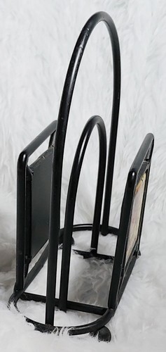 Cast Iron Napkin Holder Black with Design on Tile of Flowers in Vase - Picture 4 of 7