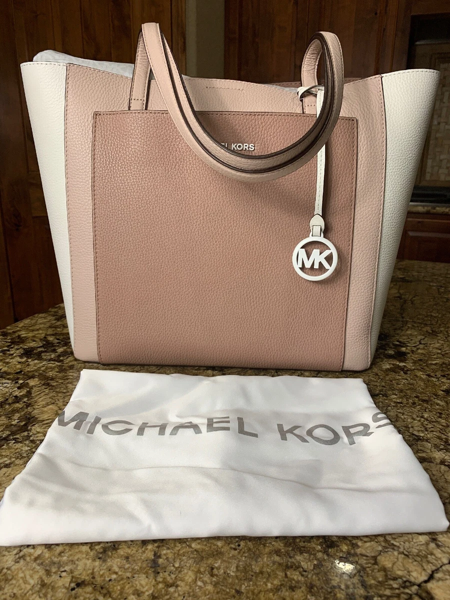 Michael Kors Gemma Large Pocket Tote Colorblock Soft Pink Leather