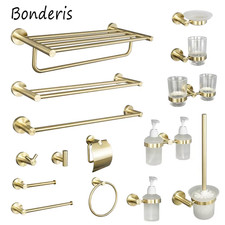 Brushed Gold Bathroom Accessories Toilet Brush Holder Paper Holder Towel Ring Ba