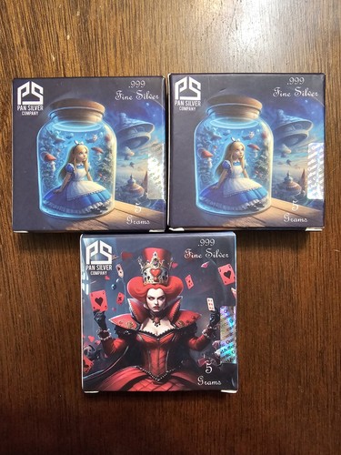 3 Stück PAN Silver Company 5 Gramm 0,999 Alice im Wunderland - 2 Alice - 1 Queen 