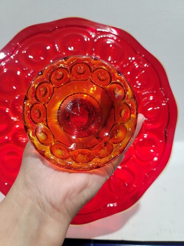 Vintage L.E.SMITH "Moon and Stars" Amberina Cadmium pedestal cake stand HTF 11" - Picture 5 of 13