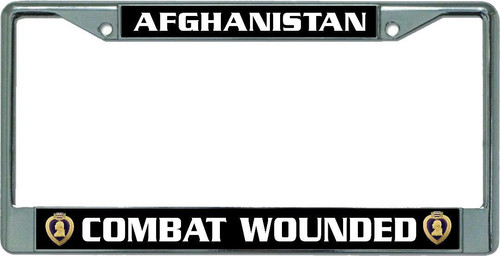 Afghanistan Purple Heart Combat Wounded Chrome License Plate Frame