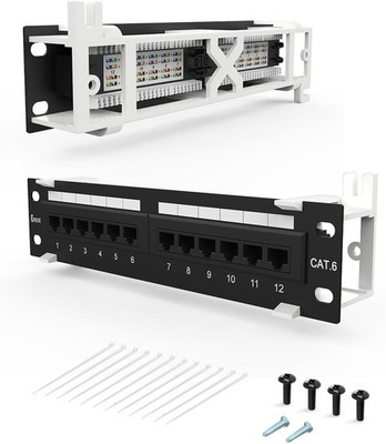 Cat6 12 Port Patch Panel RJ45 110 Mini Surface Wall Mount